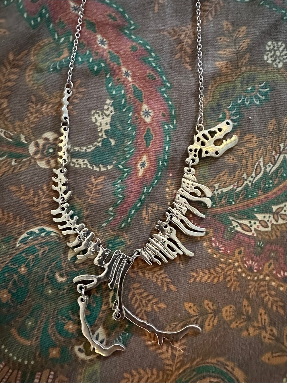 Silver-tone Dinosaur Fossil Bone Link Statement Necklace